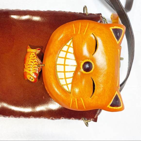 NOVELTY GRINNING KITTY W/ FISH CROSS-BODY CELLPHONE HOLDER WALLET 8x4.5” - Picture 15 of 16